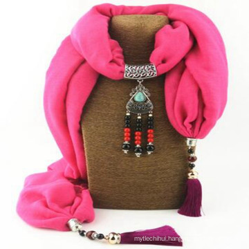 Women Solid Tassel Necklace Scarf Pendant Shawl